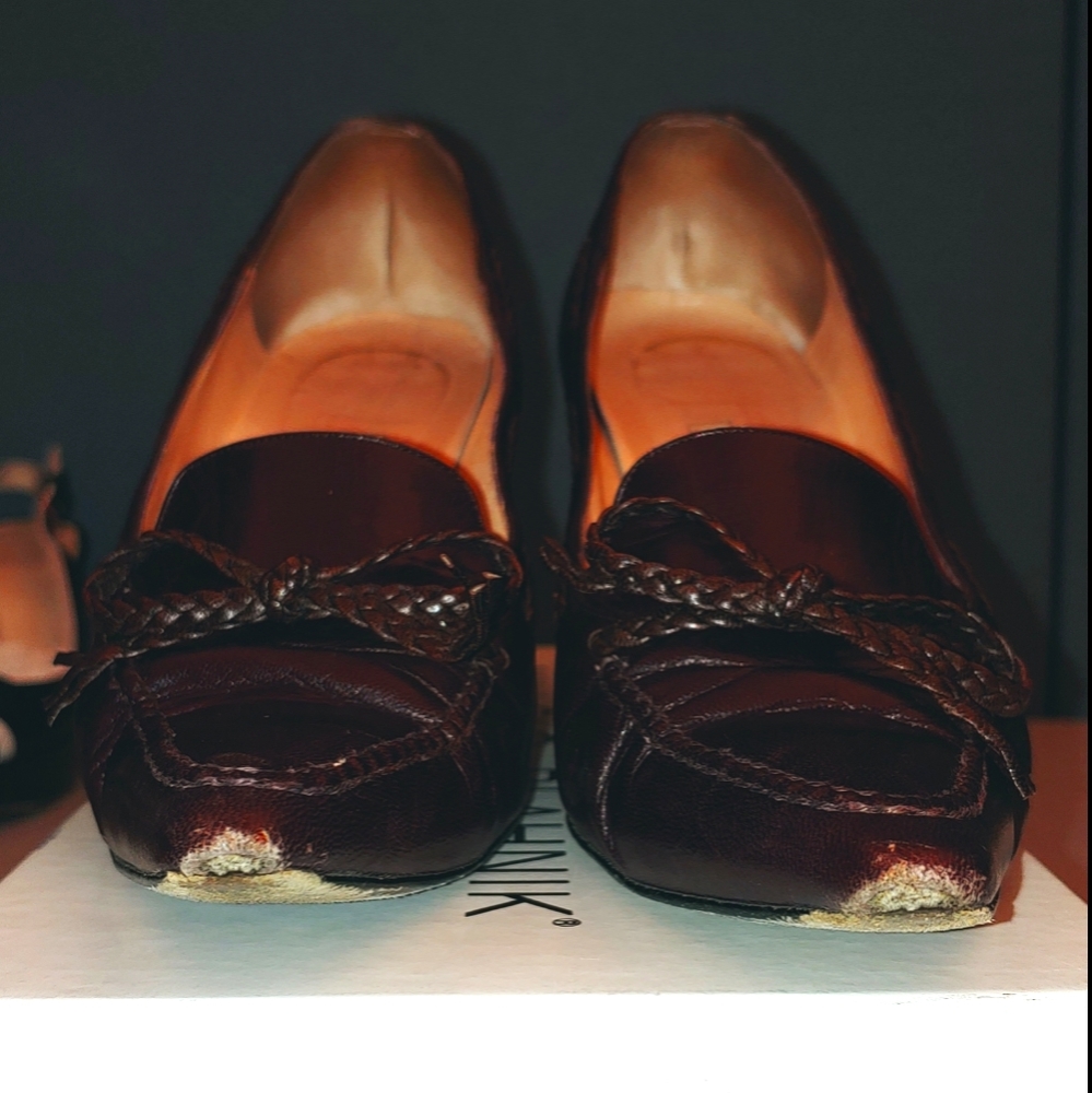 Well worn classic Manolo Blahnik heeled loafer